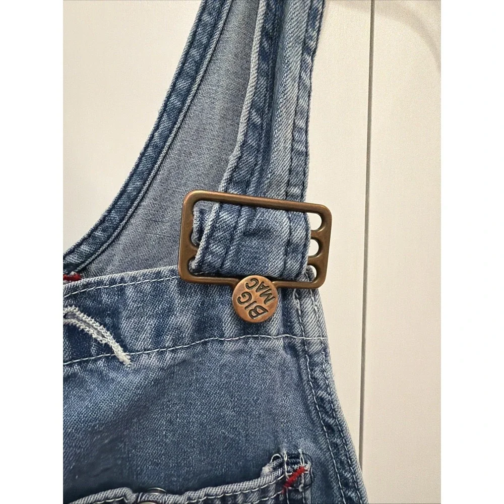 VTG Big Mac Overalls Men's 34x29 Denim BibBCarpenter Farm Work THRASHED/DISTRESS